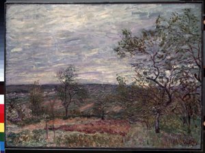 """Journee de vent a Veneux"" (Veneux の風の強い日) アルフレッド・シスレー (1839-1899) による絵画 1882 (印象派) エルミタージュ美術館、サンクトペテルブルク (サンクトペテルブルク) 作： Alfred Sisley