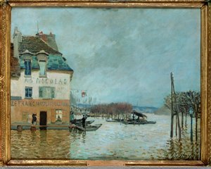 ポート＝マルリー港の浸水による船 (キャンバスに描かれた絵) 作： Alfred Sisley
