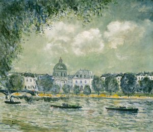 フランス学士院とポンデザールのあるセーヌ川沿いの風景 作： Alfred Sisley