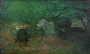 フォンテーヌブローの森の画家モネ 作： Alfred Sisley