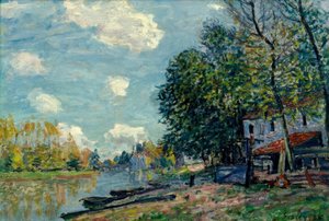 モレ-ロインの銀行 作： Alfred Sisley