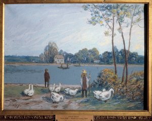 ロイン川のほとりでアルフレッド・シスレー（1839-1899）の絵画