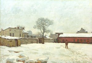 雪の中、Marlyle-Roiの農場 作： Alfred Sisley