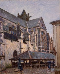 雨の中のモレの教会、1894年。 作： Alfred Sisley