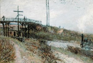 セーヴルの鉄道に架かる歩道橋、1879年頃 作： Alfred Sisley