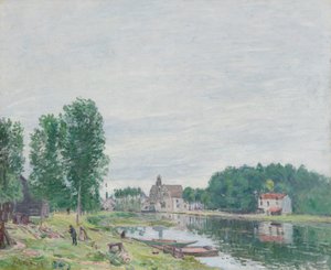 The Matrat Boatyard, Moret-Sur-Loing, 雨天 作： Alfred Sisley