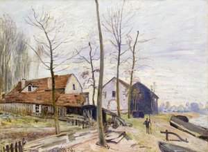 ライジングサンとモレットのミルズ。レムーランドモレ、1889年の日の出 作： Alfred Sisley