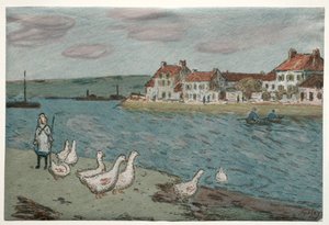 川岸またはガチョウ、1897年。 作： Alfred Sisley