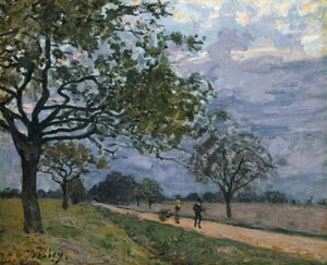 ベルサイユからルーベシエンヌへの道、おそらく1879年。 作： Alfred Sisley
