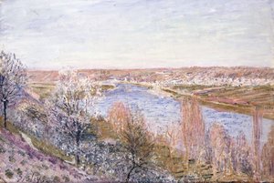 1885年の日没-4月にシャンパーニュの村 作： Alfred Sisley