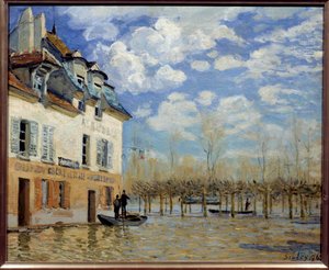 ポルト・マルリー（Port-Marly）の洪水時のボート アルフレッド・シスレー（1839-1899）の絵画 1876年 日。0,5x0,61 m Paris, musee d