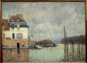 ポルト・マルリー（Port-Marly）の洪水 アルフレッド・シスレー（1839-1899）の絵画 1876年 薄暗い。0,60 x 0,81 m パリ、オルセー美術館