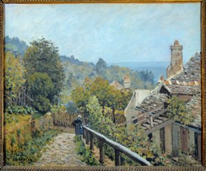 ルーヴシエンヌの眺め、マルリーの高台と呼ばれる中海岸の道 アルフレッド・シスレー（1839-1899）による絵画 1873年 日。0.38x0.46 m パリ、オルセー美術館 作： Alfred Sisley