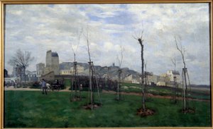 バティニョールの花の都から撮影されたモンマルトルの眺め アルフレッド・シスレー（1839-1899）作画 1869年 日の丸0.7x1.17 m グルノーブル、ミュゼ・デ・ボザール 作： Alfred Sisley