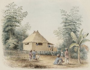マニラ近郊のネイティブハウス、1842年（クリーム色の紙の上にペンとインクでタッチ） 作： Alfred Thomas Agate