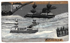 戦時下の砲艦 1855-1942年頃（油彩・パネル） 作： Alfred Wallis
