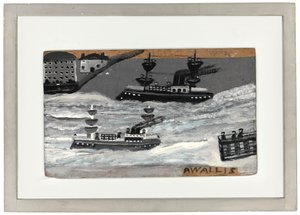 戦時中の砲艦（パネルに油彩）（1074078も参照） 作： Alfred Wallis