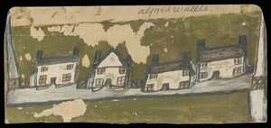 4つのコテージの列（カードに油と鉛筆） 作： Alfred Wallis
