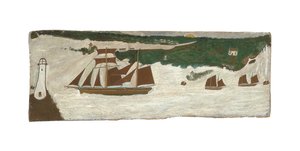 灯台を通過するスクーナー号 1855-1942年頃（油彩・板） 作： Alfred Wallis