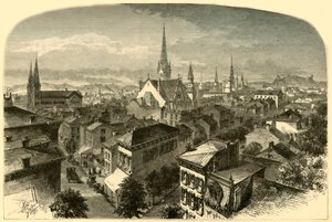 「シンシナティ、カーライル ホテルからの眺め」、1874 年。 作： Alfred Rudolph Waud