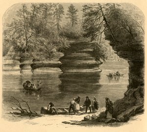 「スチームボート ロック、ウィスコンシン川」、1874 年。 作： Alfred Rudolph Waud