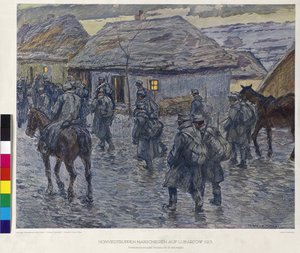 1915年、ルバルトフを行進するホンヴェド軍（プリント） 作： Alfred Wesemann