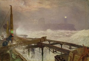 ブルーライト、テインマスピア-夕暮れ時のランプの照明、1868年（トイレ、ボディカラー、紙に傷） 作： Alfred William Hunt