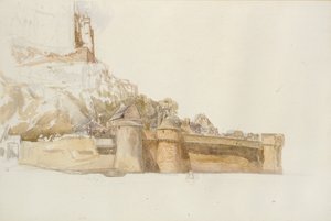 モン・サン・ミッシェル：城壁と砦、1876年頃 作： Alfred William Hunt