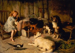 見守られた鍋は決して沸騰しない（キャンバスに油彩） 作： Alfred William Strutt