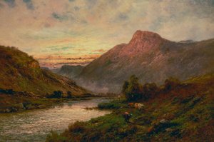 夕暮れのテイ、ダンケルド (オイル) 作： Alfred de Breanski