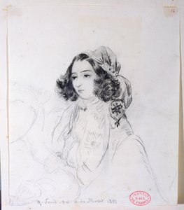 ジョージサンド（1804-76）スカーフを着用、1833 作： Alfred de Musset