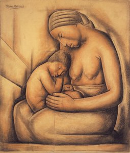 インドの母、1936年頃（紙にクレヨン） 作： Alfredo Ramos Martinez
