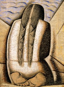 瞑想、1942年頃（機内の新聞紙にグワッシュ） 作： Alfredo Ramos Martinez