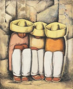 休憩中のインディアン、1935年頃（カードにテンペラと木炭） 作： Alfredo Ramos Martinez
