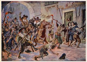 ポルトガル王アフォンソ6世治世下のリスボンでの暴動 作： Alfredo Roque Gameiro