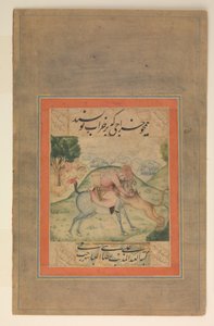 ライオンを殺す王子、デイビスアルバムのフォリオ、17世紀 作： Ali Reza
