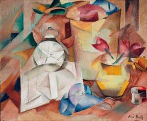 目覚まし時計のある静物画（1913年 作： Alice Bailly