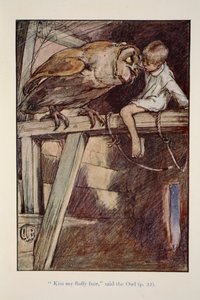 フクロウが言った「ふわふわした顔にキスして」、「ブラウニーとその他の物語」より、ジュリアナ・ホレイシア・ユーイング著、pubG Bell & Sons、ロンドン 作： Alice Bolingbroke Woodward