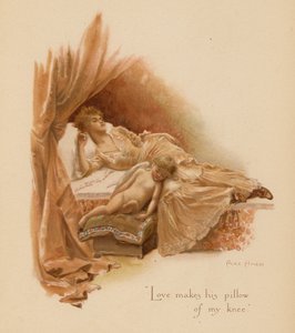 古いラブソング"愛は私の膝を枕にする"(カラーリトグラフ） 作： Alice Havers