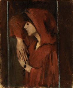 19 世紀後半から 20 世紀初頭にかけての赤い頭巾をかぶった女性。 作： Alice Pike Barney