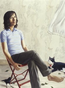 奇妙な愛の三角形（キャンバスにアクリルと油）
