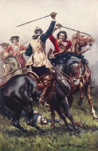Ironside と Cavalier の間の戦い (color litho) 作： Allan (after) Stewart