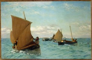 Luggers Picking up Moorings、1886 作： Allan J. Hook