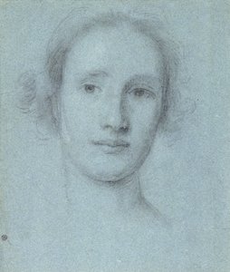 少女の頭（青の紙に黒と白のチョーク） 作： Allan Ramsay