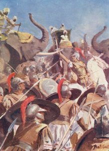 アレクサンダーとポルスとのジェルム川での戦い（カラーリトグラフ） 作： Allan Stewart