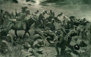 「1902 年 2 月 25 日、ホルスプロイトでのニュージーランド人による見事な防御」、1902 年。 作： Allan Stewart