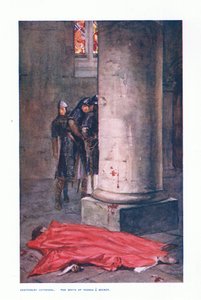 カンタベリー大聖堂：トーマス・A・ベケットの死、英国大臣の子供たちの物語のイラスト、1920年頃（カラーリソ） 作： Allan Stewart