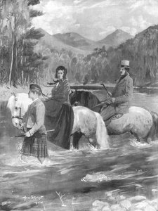 ...「1844 年 9 月 25 日、ガリー川を渡る女王陛下と皇太子妃」、1901 年。 作： Allan Stewart