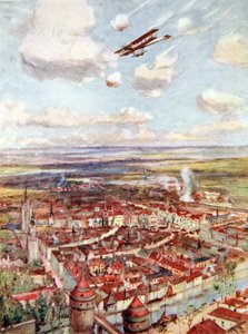 ロードス・ムーアハウス中尉がコートライ上空を飛行し、鉄道を爆撃する (カラーリソ) 作： Allan Stewart