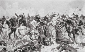 西暦1192年、ムハンマドに対するラージプートの最後の抵抗（リトグラフ） 作： Allan Stewart
